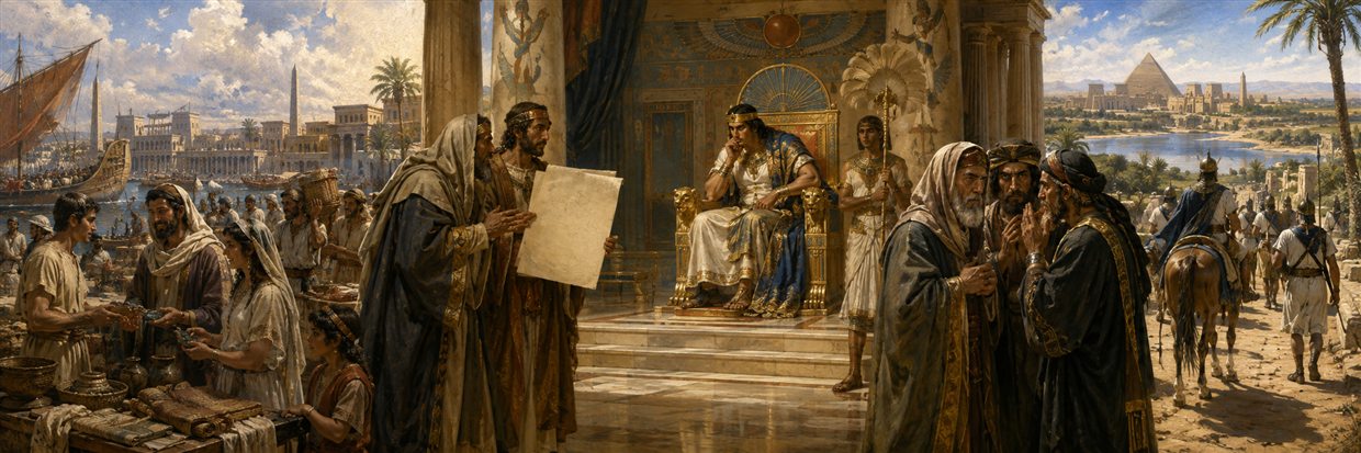 Peaceful Jewish families face hostile accusations as royal messengers carry an unmarked decree across Egypt